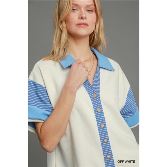 Umgee French Terry Collared Colorblock Romper - Picture 5 of 5